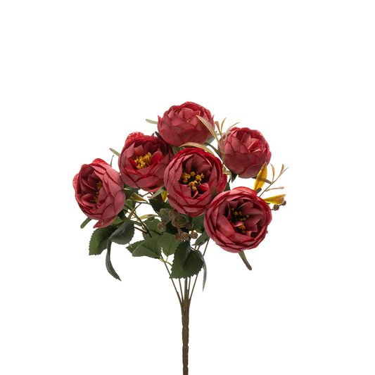 Peony Bouquet 7 Heads Red 33cm