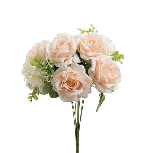 Rose Hydrangea Bouquet 10 Heads Champagne 49cm