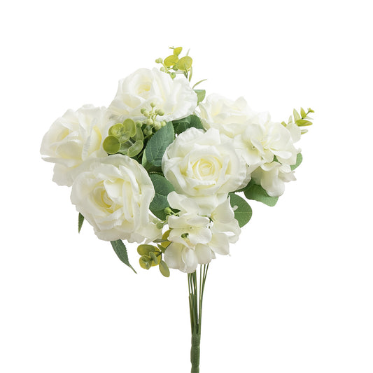 Rose Hydrangea Bouquet 10 Heads Cream 49cm