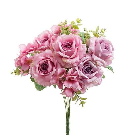 Rose Hydrangea Bouquet 10 Heads Dark Pink 49cm