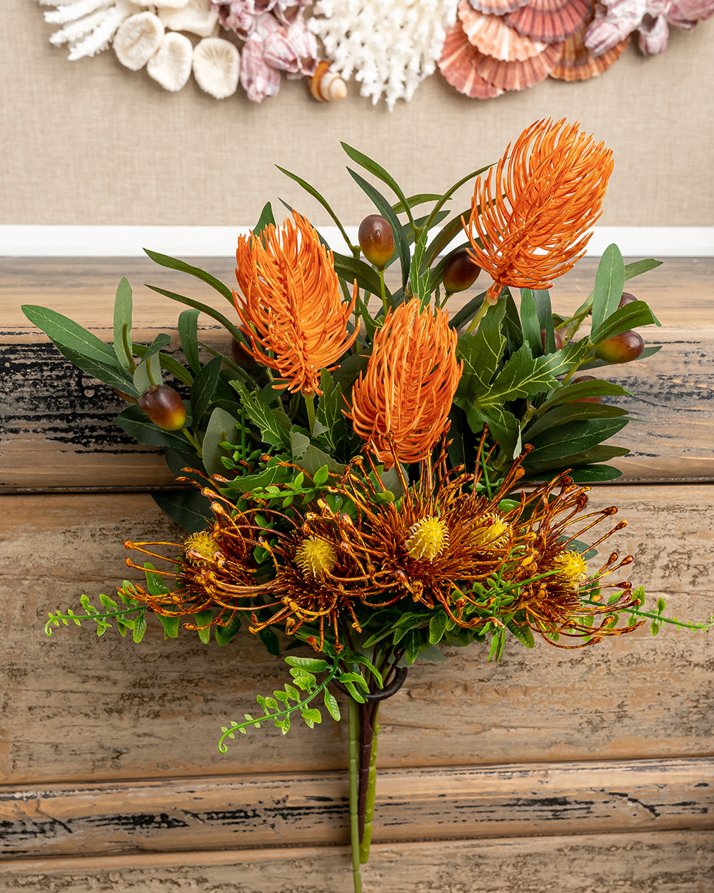 Banksia Spray 3 Heads Orange 69cm