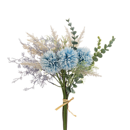 Pompom Mix Bouquet Blue 37cm