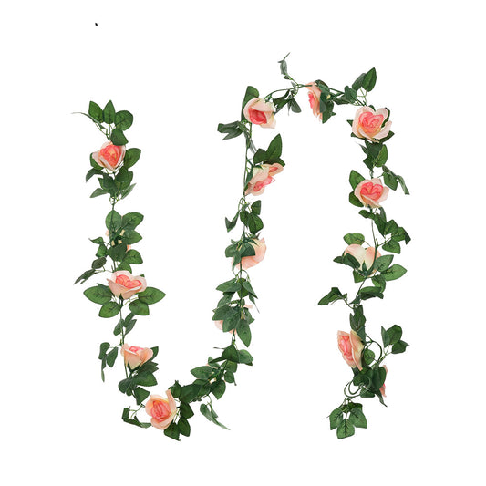 16 Heads Rose Garland Peach-Coloured 220cm