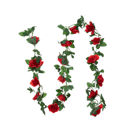 16 Heads Rose Garland Red 220cm