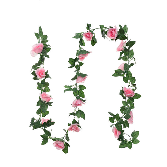 16 Heads Rose Garland Light Pink 220cm