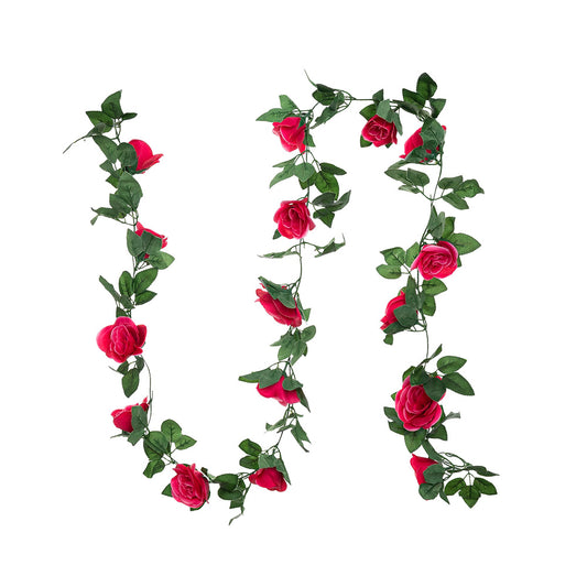 16 Heads Rose Garland Pink 220cm