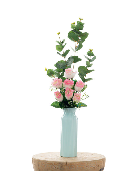 Valentine's Rose Bouquet Pink 38cm + Dried Eucalyptus Stem Green 88cm